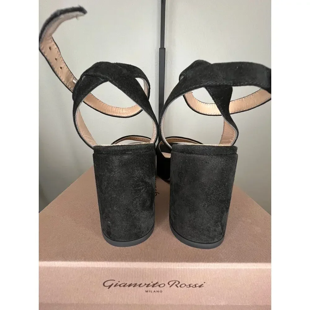 Gianvito Rossi Alma Black Suede Platform Sandals Heels EU 35 NIB